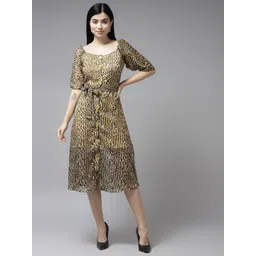 BAESD Animal Printed Puff Sleeve Georgette A-Line Midi Dress-picture-24