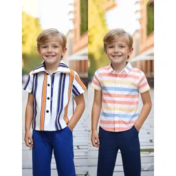 BAESD Boy Pack Of 2 Classic Striped Relaxed Fit Cotton Shirt-picture-41