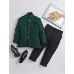 BAESD Boys 2 Piece Mandarin Collar Bandhgala Blazer With Trousers-picture-27