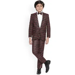 BAESD Boys 4-Piece Checked Single-breasted Party Suit Set-picture-16