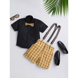 BAESD Boys Checked Short Sleeves Shirt With Shorts Bow & Suspenders-picture-12