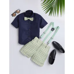 BAESD Boys Checked Short Sleeves Shirt With Shorts Bow & Suspenders-picture-25