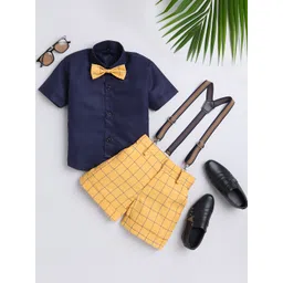 BAESD Boys Checked Silk Cotton Shirt with Shorts & Suspenders-picture-55