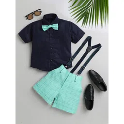 BAESD Boys Checked Silk Cotton Shirt with Shorts & Suspenders-picture-21