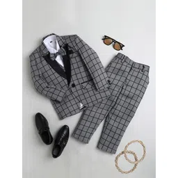 BAESD Boys Checked Silk Cotton Single Breasted 5-Pieces Suit-picture-15