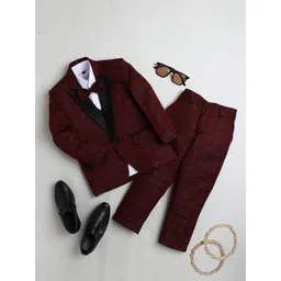 BAESD Boys Checked Single-Breasted Cotton Silk Four-Piece Party Suit-picture-25