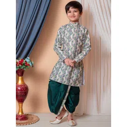 BAESD Boys Embroidered Mandarin Collar Dupion Silk Kurta With Dhoti Pant-picture-35