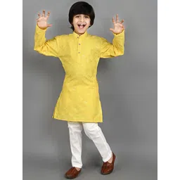 BAESD Boys Embroidered Mandarin Collar Dupion Silk Sequinned Straight Kurta With Pyjama-picture-36