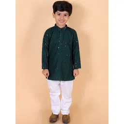 BAESD Boys Embroidered Regular Sequinned Pure Cotton Kurta with Pyjamas-image-17