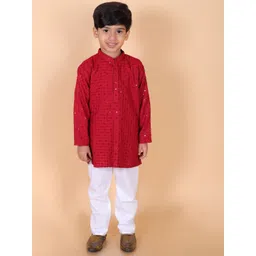 BAESD Boys Embroidered Regular Sequinned Pure Cotton Mandarin Collar Kurta with Pyjama-image-18
