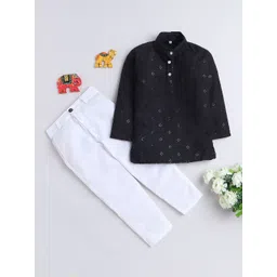 BAESD Boys Embroidered Regular Thread Work Pure Cotton Kurta With Trousers-picture-40