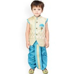 BAESD Boys Ethnic Motif Woven Design Zari Regular Silk Cotton Kurta With Dhoti Pants-picture-49
