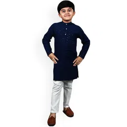 BAESD Boys Ethnic Motifs Embroidered Mandarin Collar Sequinned Straight Kurta With Pyjama-picture-29