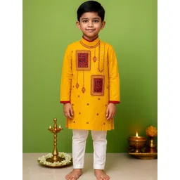 BAESD Boys Ethnic Motifs Embroidered Regular Pure Cotton Knee Length Straight Kurta Set-picture-12