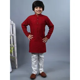 BAESD Boys Ethnic Motifs Embroidered Straight Mandarin Collar Thread Work Kurta & Pyjama-picture-40