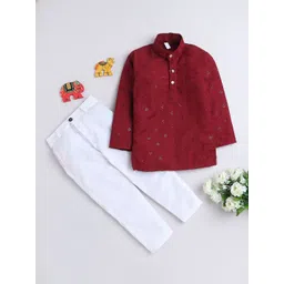 BAESD Boys Ethnic Motifs Regular Sequinned Pure Cotton Kurta with Trousers-picture-17
