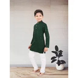 BAESD Boys Ethnic Motifs Self Design Band Collar Straight Kurta With Pyjamas-picture-52