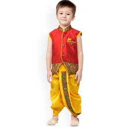 BAESD Boys Ethnic Motifs Woven Design Silk Cotton Straight Kurta With Dhoti Pants-picture-10