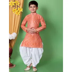 BAESD Boys Floral Embroidered Mandarin Collar Dupion Silk Straight Kurta with Patiala-picture-33