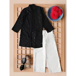 BAESD Boys Floral Embroidered Mandarin Collar Sequinned Kurta With Pyjamas-picture-22