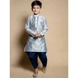 BAESD Boys Floral Embroidered Regular Mirror Work Dupion Silk Kurta with Pyjamas-picture-13