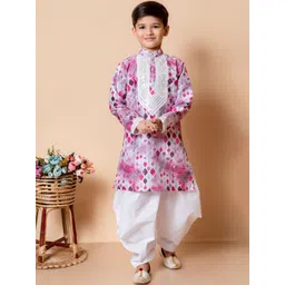 BAESD Boys Floral Embroidered Sequinned Dupion Silk Straight Kurta With Patiala-picture-14