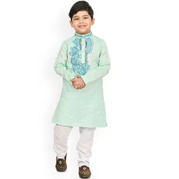 BAESD Boys Floral Embroidered Thread Work Straight Cotton Kurta with Pyjamas-picture-24