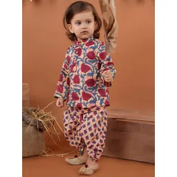 BAESD Boys Floral Printed Regular Pure Cotton Kurta with Dhoti Pants-picture-18
