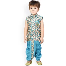 BAESD Boys Floral Printed Silk Cotton Straight Kurta With Dhoti Pants-picture-24
