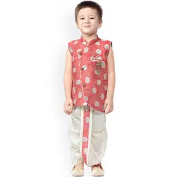 BAESD Boys Floral Woven Design Regular Asymmetric Silk Cotton Kurta With Dhoti Pants-picture-28