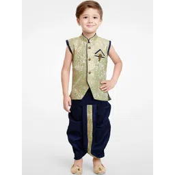 BAESD Boys Floral Woven Design Silk Cotton Straight Kurta With Dhoti Pants-picture-15