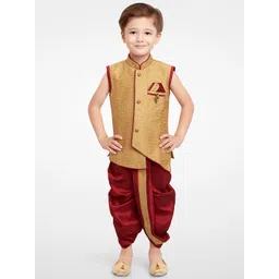 BAESD Boys Floral Woven Design Silk Cotton Straight Kurta With Dhoti Pants-picture-13