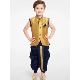BAESD Boys Floral Woven Design Silk Cotton Straight Kurta With Dhoti Pants-picture-21