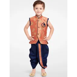 BAESD Boys Floral Woven Design Silk Cotton Straight Kurta With Dhoti Pants-picture-47