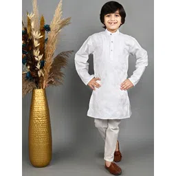 BAESD Boys Geometric Embroidered Mandarin Collar Long Sleeves Kurta with Pyjamas-picture-24