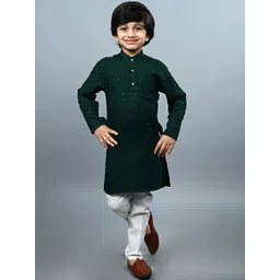 BAESD Boys Geometric Embroidered Mandarin Collar Long Sleeves Thread Work Kurta & Pyjama-picture-11