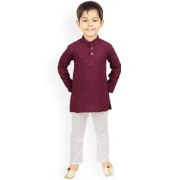BAESD Boys Geometric Embroidered Mandarin Collar Sequinned Kurta with Pyjamas-picture-20