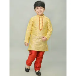 BAESD Boys Geometric Embroidered Regular Dupion Silk Kurta with Pyjamas-picture-38
