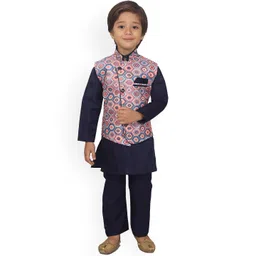 BAESD Boys Mandarin Collar Banarasi Silk Kurta With Pyjama & Waistcoat-picture-32