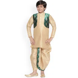BAESD Boys Mandarin Collar Silk Cotton Kurta with Dhoti Pants & Jacket-picture-12