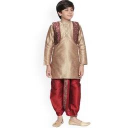 BAESD Boys Mandarin Collar Silk Cotton Kurta with Dhoti Pants & Jacket-picture-19