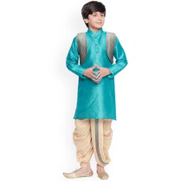 BAESD Boys Mandarin Collar Silk Cotton Kurta with Dhoti Pants & Jacket image 1