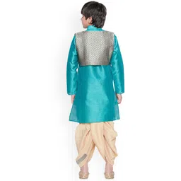 BAESD Boys Mandarin Collar Silk Cotton Kurta with Dhoti Pants & Jacket image 4