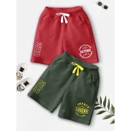 BAESD Boys Pack Of 2 Typography Printed Mid-Rise Regular Fit Casual Shorts-picture-21