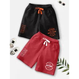 BAESD Boys Pack Of 2 Typography Printed Mid-Rise Regular Fit Casual Shorts-picture-23