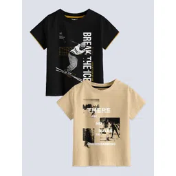 BAESD Boys Pack Of 2 Typography Printed Pure Cotton T-shirt-picture-25