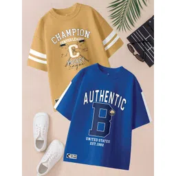 BAESD Boys Pack of 2 Typography Printed Round Neck Pure Cotton Oversized T-shirts-picture-32