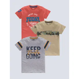 BAESD Boys Pack Of 3 Typography Printed Pure Cotton T-shirt-picture-40