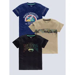 BAESD Boys Pack Of 3 Typography Printed Pure Cotton T-shirt-picture-50