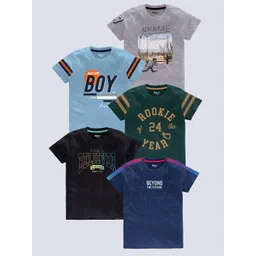 BAESD Boys Pack of 5 Typography Printed Cotton T-shirt-picture-10